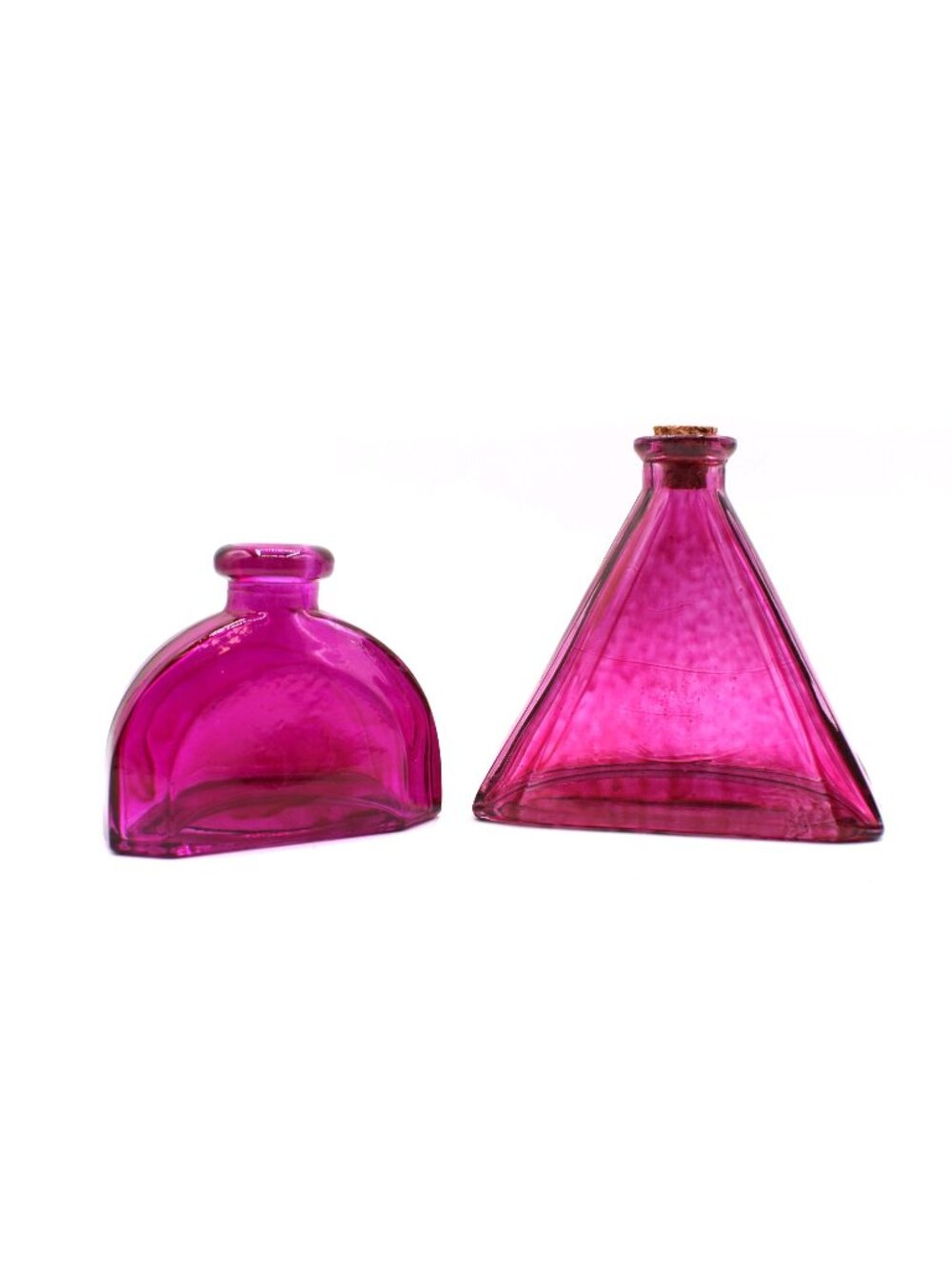 Glass Bottles Decorative Purple Magenta Geometric Shape Vintage Style Home Décor